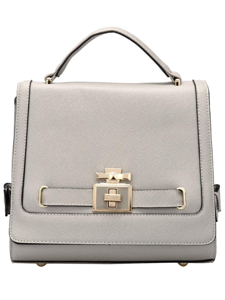 Romwe Grey Twist Lock Metallic Embellished Bag
