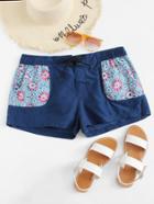 Romwe Flower Print Drawstring Swim Shorts