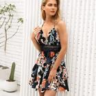 Romwe Floral Print Backless Tiered Layer Cami Dress