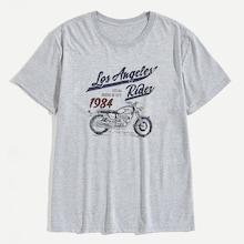 Romwe Guys Motorcycle And Letter Print Tee