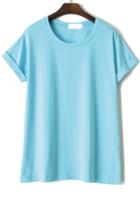 Romwe Cuffed Loose Pale Blue T-shirt
