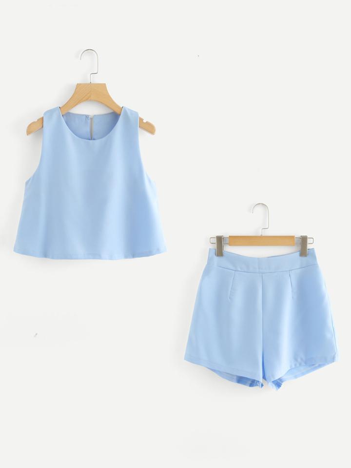 Romwe Keyhole Back Top With Shorts