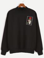 Romwe Black High Neck Rose And Hand Embroidery Sweatshirt