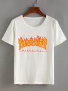 Romwe White Flame Print T-shirt