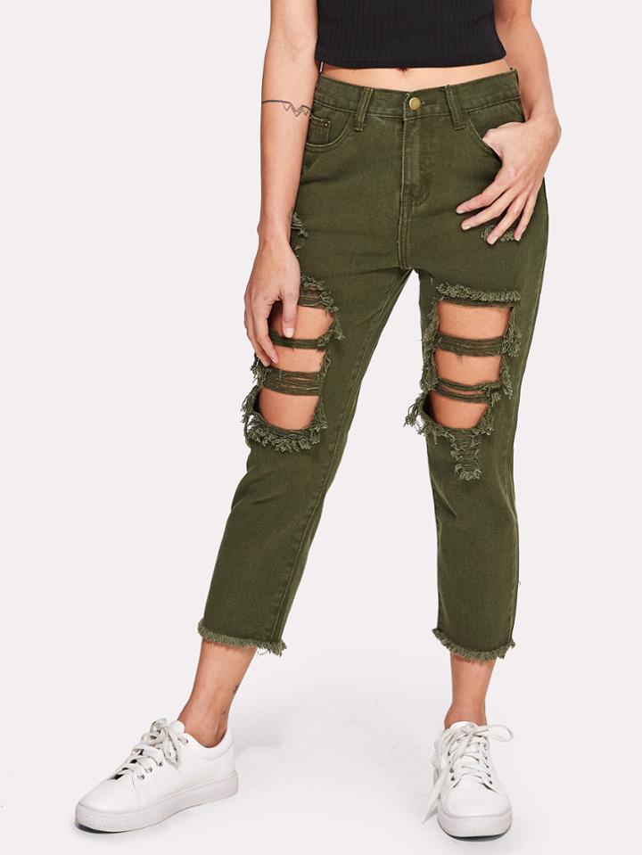 Romwe Destroyed Raw Hem Jeans