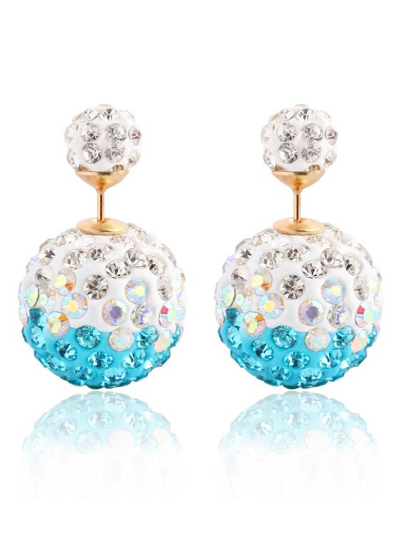 Romwe Rhinestone Ball Double Sided Stud Earrings - Sky Blue