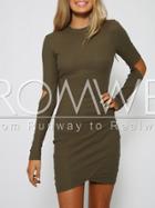 Romwe Army Green Long Sleeve Cut Out Bodycon Dress