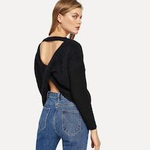 Romwe Cross Wrap Back Drop Shoulder Sweater