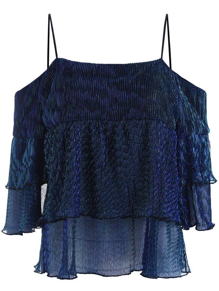 Romwe Spaghetti Strap Ruffle Blue Top