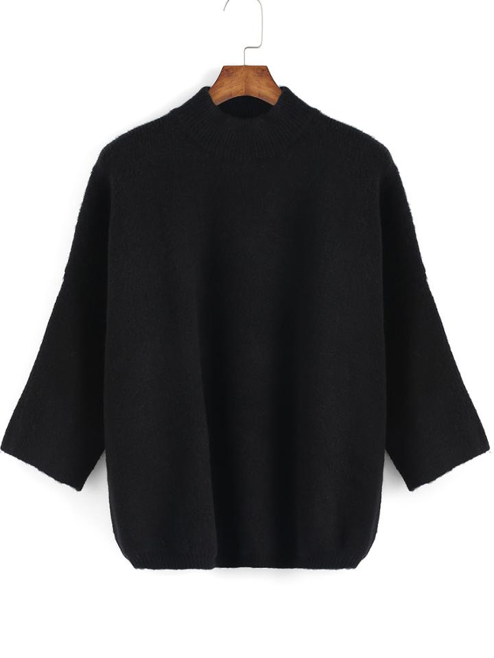 Romwe High Neck Loose Black Sweater