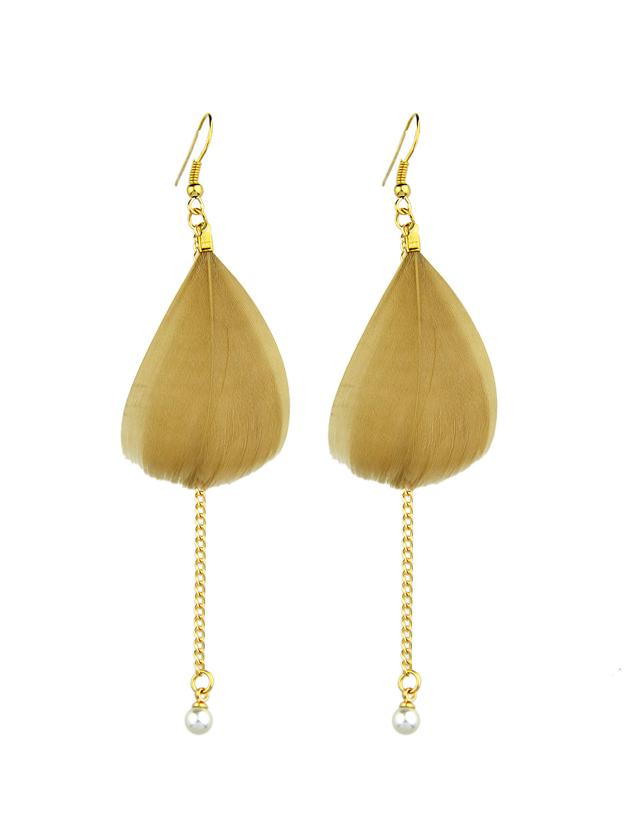 Romwe Boho Style Brown Color Feather Long Chain Earrings