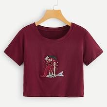 Romwe Cartoon Embroidery Tee