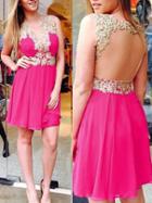 Romwe Contrast Lace Flare Chiffon Dress