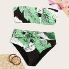 Romwe Random Jungle Print Bandeau With High Waist Bikini