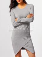 Romwe Grey Crew Neck Wrap Front Sheath Dress