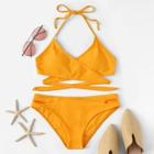 Romwe Wrap Halter Top With Cut-out Low Rise Bikini