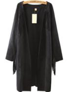 Romwe Long Sleeve Tassel Suede Black Coat