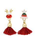 Romwe Red Color Christmas Tree Shape Tassel Earrings