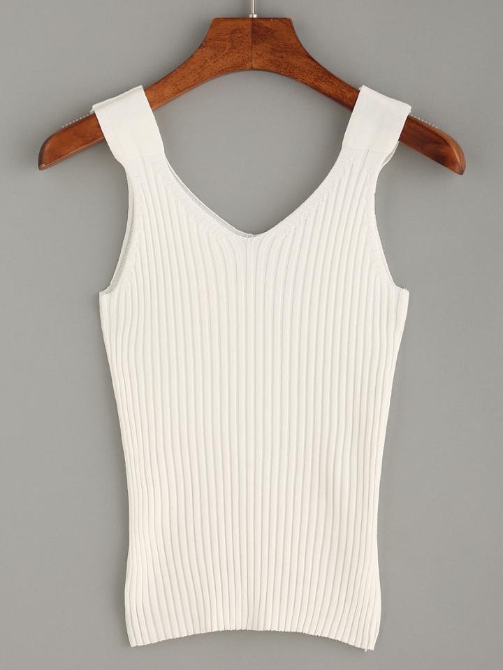 Romwe White Ribbed Knit Tank Top