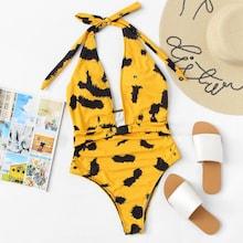 Romwe V Plunge Halter Swimsuit