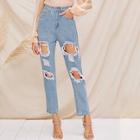 Romwe Destroyed Ripped Detail Jeans