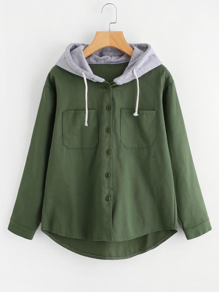 Romwe Drawstring Hooded Denim Jacket