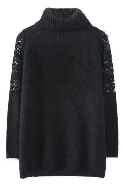 Romwe Hollow-out Black Turtlenecks