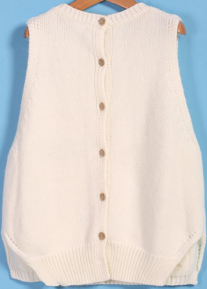 Romwe Buttons Pockets Knit White Sweater Vest