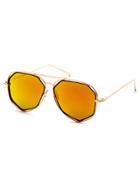 Romwe Gold Frame Double Bridge Orange Lens Geometric Sunglasses