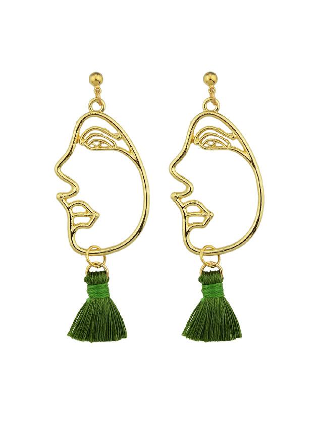 Romwe Green Abstract Face Fringed Earrings