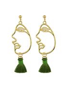 Romwe Green Abstract Face Fringed Earrings