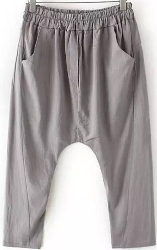 Romwe Elastic Waist Loose Grey Pant