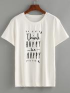 Romwe Letter Print T-shirt - White