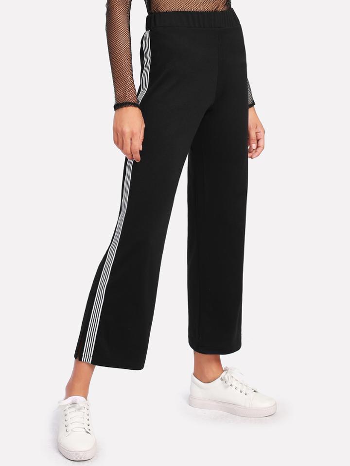 Romwe Striped Tape Side Wide Leg Pants