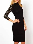 Romwe High Neck Hollow Sheath Black Dress