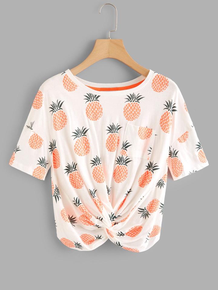 Romwe Pineapple Print Twist Tee