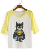 Romwe Batman Cat Print Yellow T-shirt