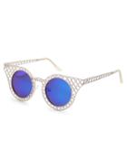 Romwe Silver Hollow Frame Iridescent Round Lens Sunglasses