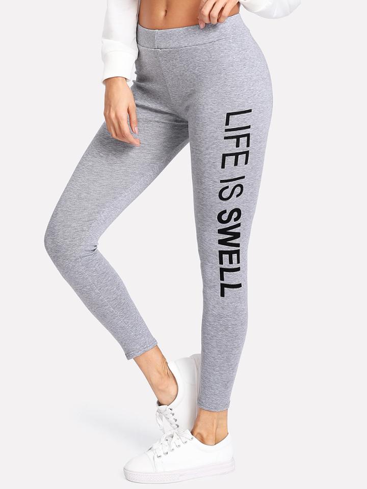 Romwe Slogan Print Skinny Leggings
