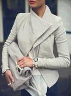 Romwe Beige Oversized Lapel Biker Jacket