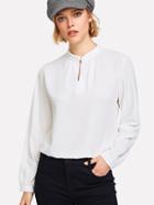 Romwe Keyhole Front Pearls Detail Blouse