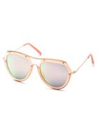 Romwe Pink Frame Metal Trim Mirrored Lens Sunglasses