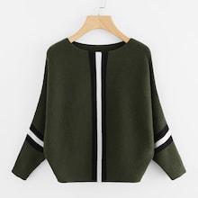 Romwe Contrast Striped Panel Batwing Sleeve Sweater