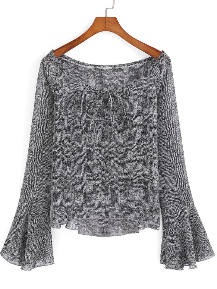 Romwe Bell Sleeve Chiffon Top