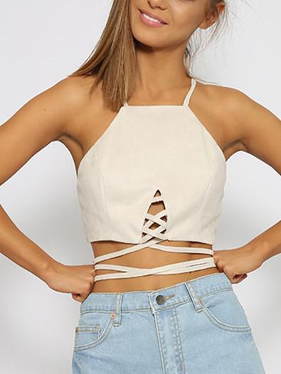 Romwe Square Neck Crisscross Crop Cami Top
