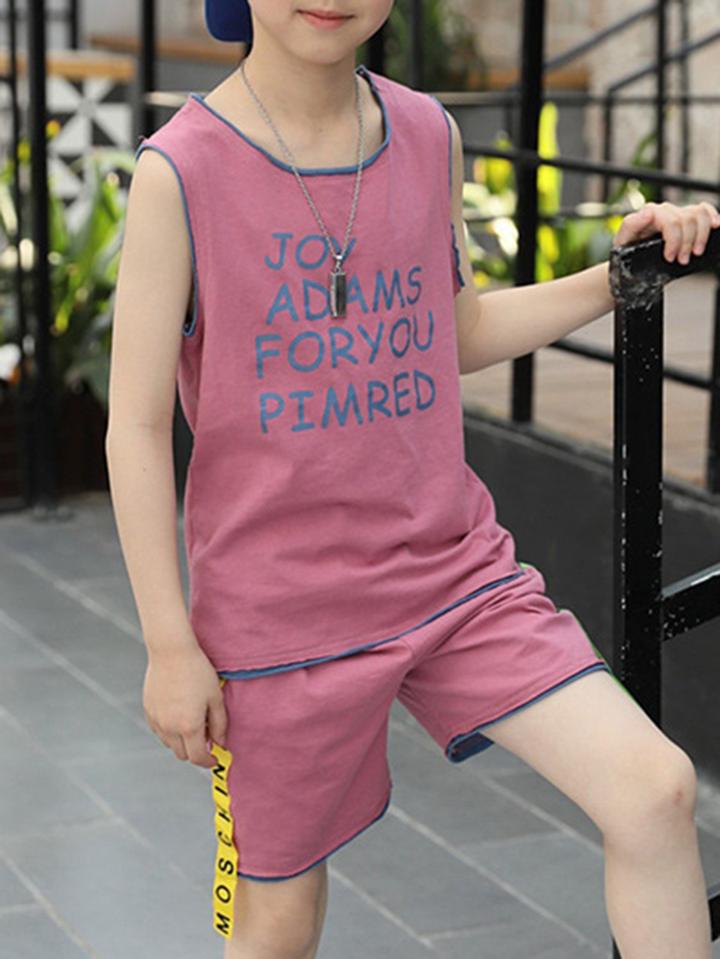 Romwe Letter Print Vest With Tape Detail Shorts