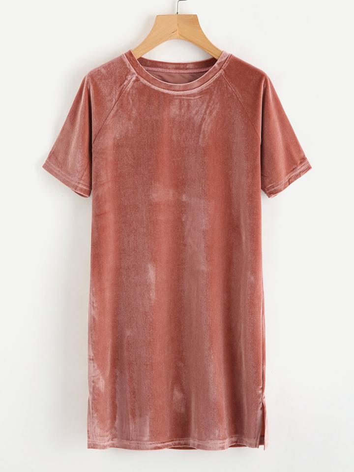 Romwe Raglan Sleeve Slit Side Velvet Tee Dress