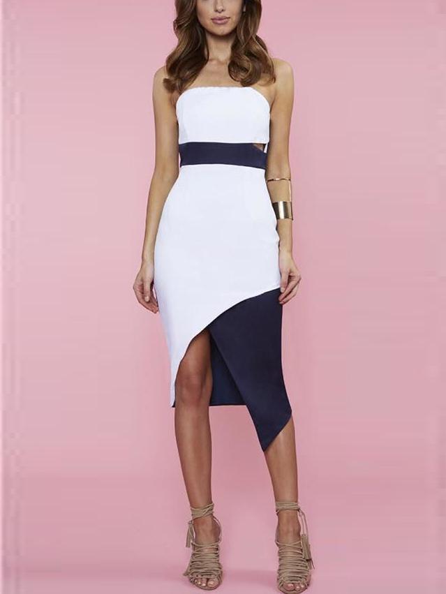 Romwe Contrast Cutout Asymmetric Bandeau Dress
