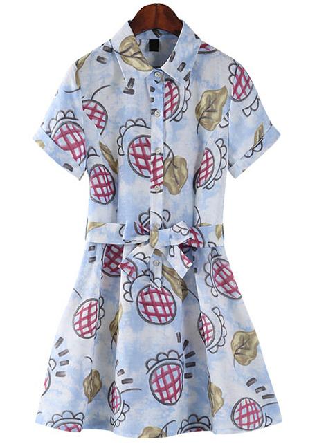 Romwe Lapel Graffiti Print With Bow Shirt Dress