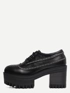 Romwe Black Round Toe Laser Out Lace Up Platform Shoes
